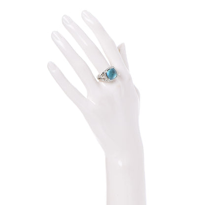 David Yurman Sterling Silver Diamond Blue Topaz 11mm Albion Ring 55 7.25 7 of 9