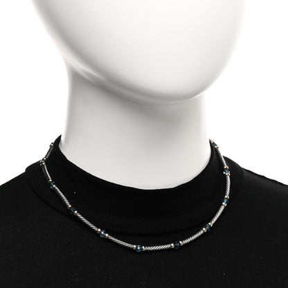 David Yurman Sterling Silver 14K Yellow Gold Blue Topaz Hampton Cable Choker Necklace 2 of 5