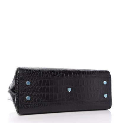 Saint Laurent Calfskin Crocodile Embossed Medium Cabas Rive Gauche Black 6 of 22