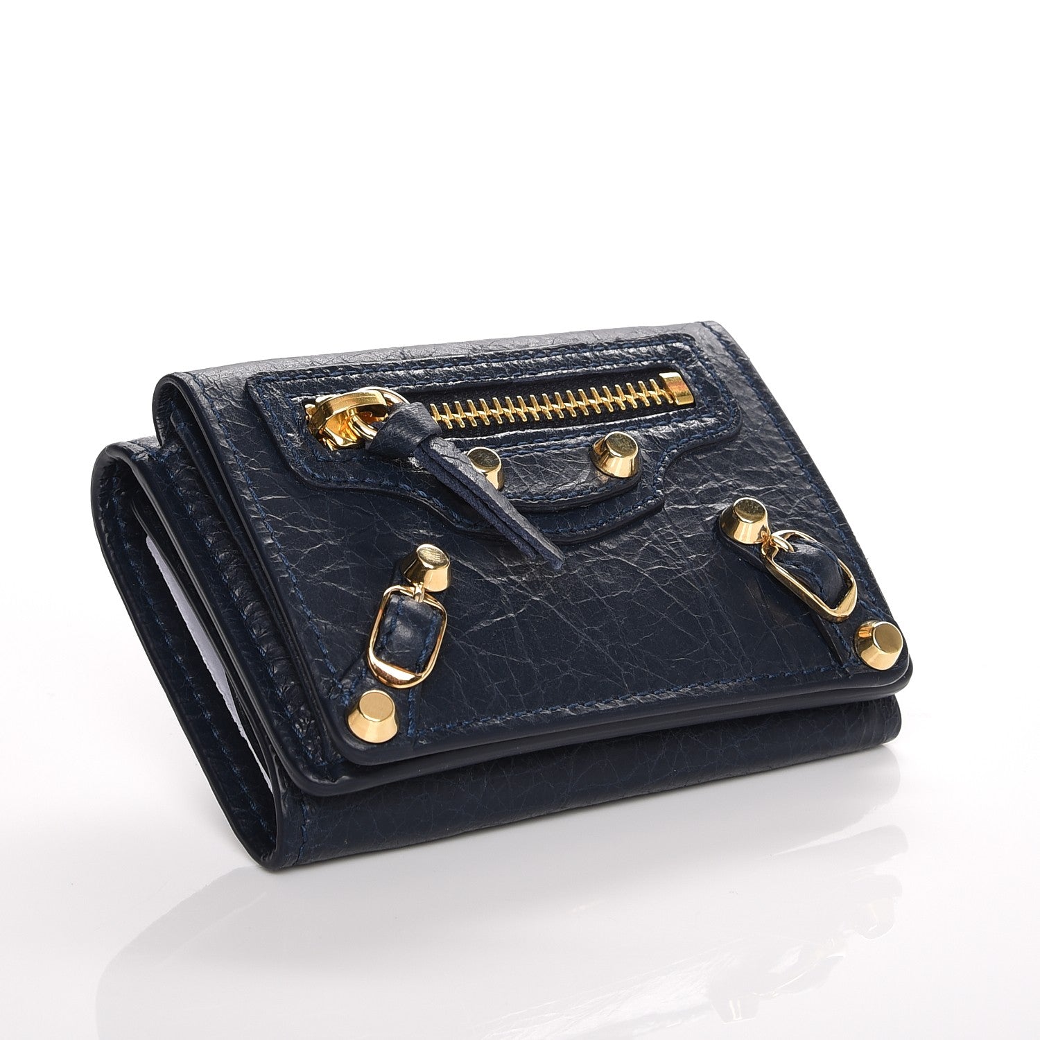 Balenciaga Agneau Arena Classic Gold Hardware Mini Wallet Bleu Obscur 4 of 8