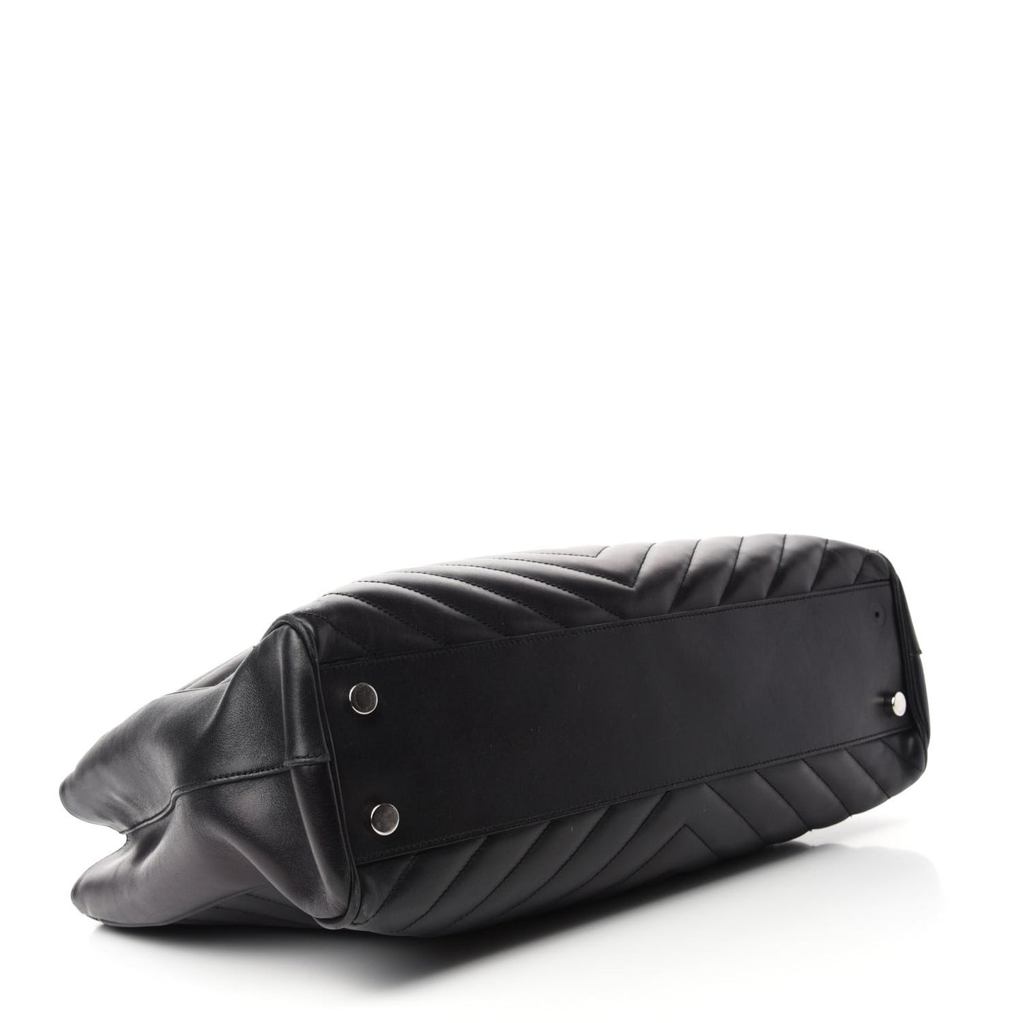 Smooth Calfskin Matelasse Chevron Monogram Shopping Bag Black