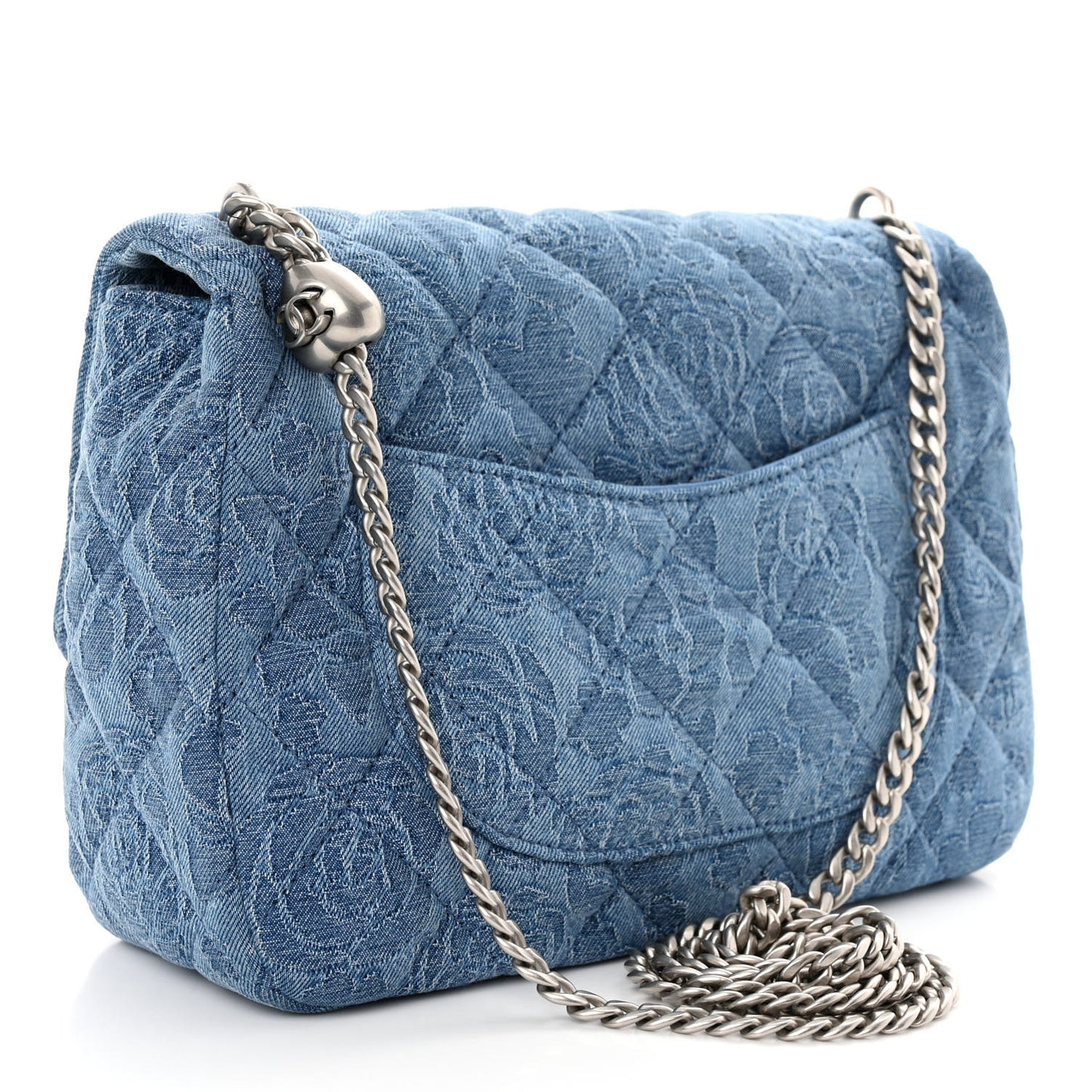 Denim Quilted Medium Camellia Sweetheart Flap Blue