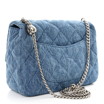 Chanel Denim Quilted Medium Camellia Sweetheart Flap Blue 3 of 10