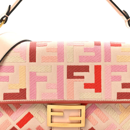 Fendi Canvas Vitello King FF Embroidered Baguette Rosa Quarzo Bloody Mary Multicolor 7 of 9