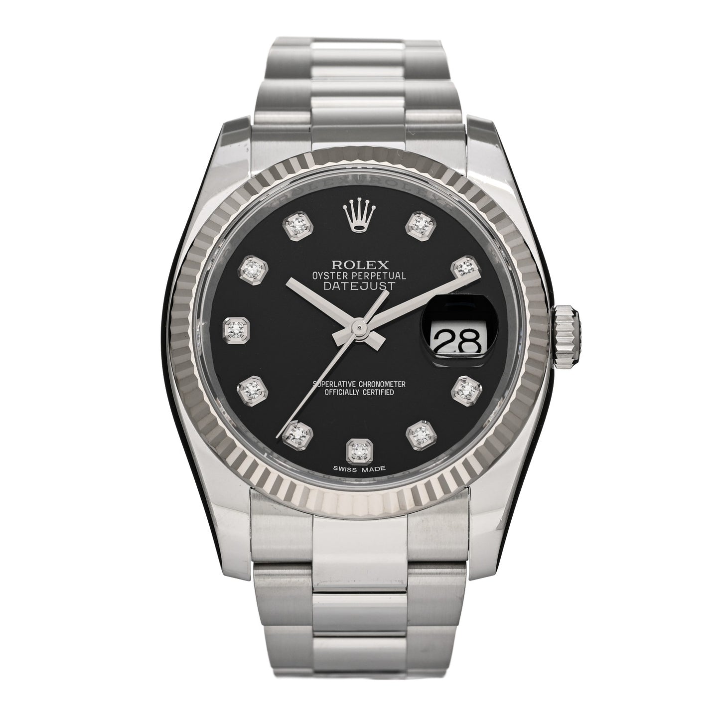 Stainless Steel 18K White Gold Diamond 36mm Oyster Perpetual Datejust Watch Black 116234