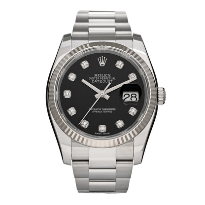 Rolex Stainless Steel 18K White Gold Diamond 36mm Oyster Perpetual Datejust Watch Black 116234 1 of 5