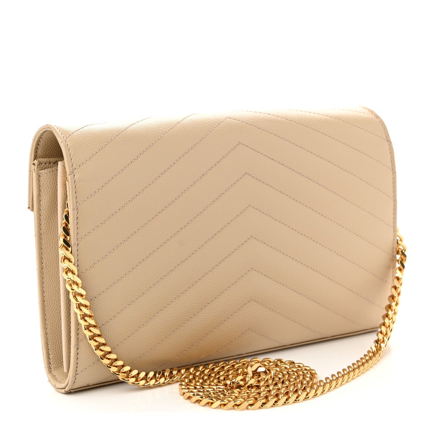 Saint Laurent Grain De Poudre Matelasse Chevron Monogram Chain Wallet Nude Powder Nude Powder 3 of 11