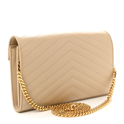 Saint Laurent Grain De Poudre Matelasse Chevron Monogram Chain Wallet Nude Powder Nude Powder 3 of 11