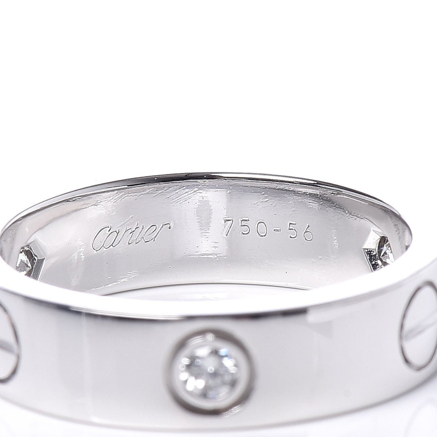 18K White Gold 3 Diamond 5.5mm LOVE Ring 56 7.75