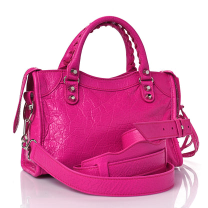 Balenciaga Agneau Classic Silver Hardware Mini City Fuchsia 3 of 8