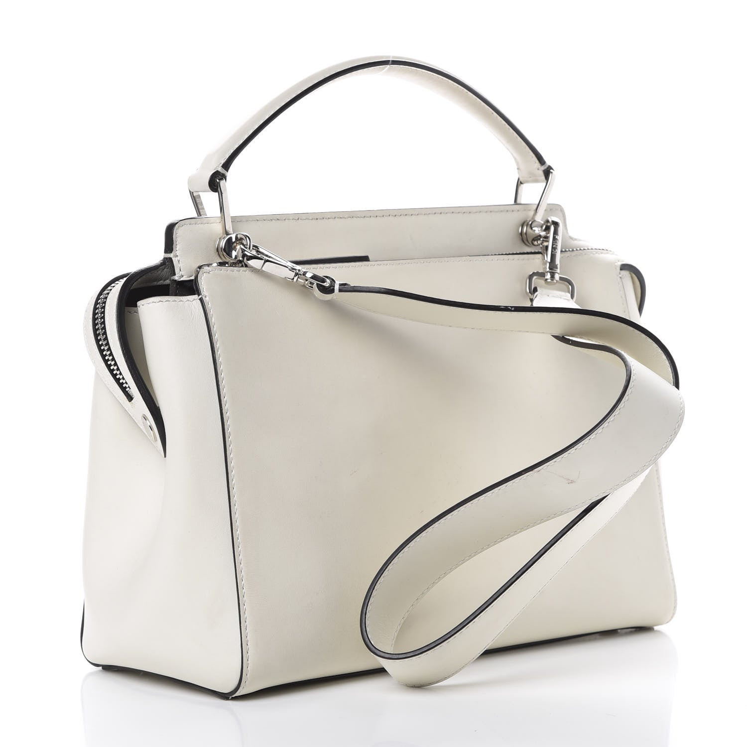 Fendi Vitello Baltico Dolce Shiny Nappa Lace Up DotCom Satchel White Parrot 2 of 16