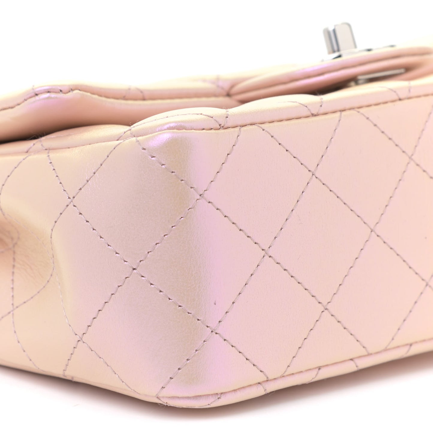Iridescent Calfskin Quilted Mini Rectangular Flap Pink