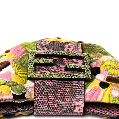 Fendi Lizard Embroidered Flower Baguette Pink Multicolor 5 of 5