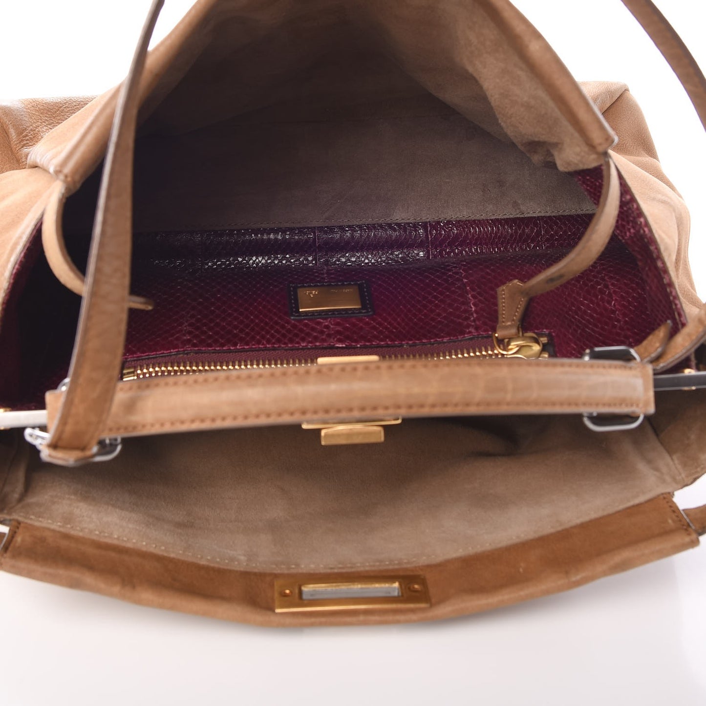 Nubuck Ayers Large Peekaboo Iconic Satchel Tan