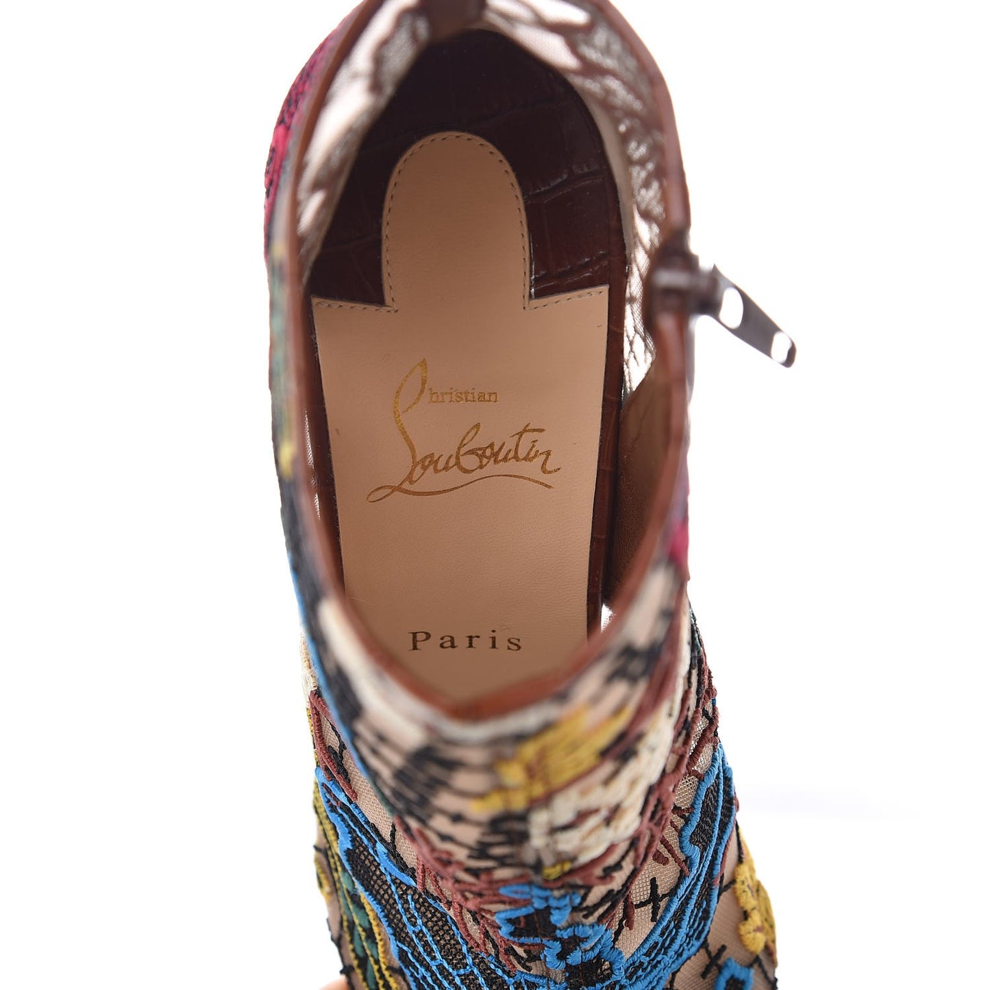 Mesh Guipure Wax Lace Calfskin Embossed Miss Tennis 100 Ankle Boots 39.5 Multicolor