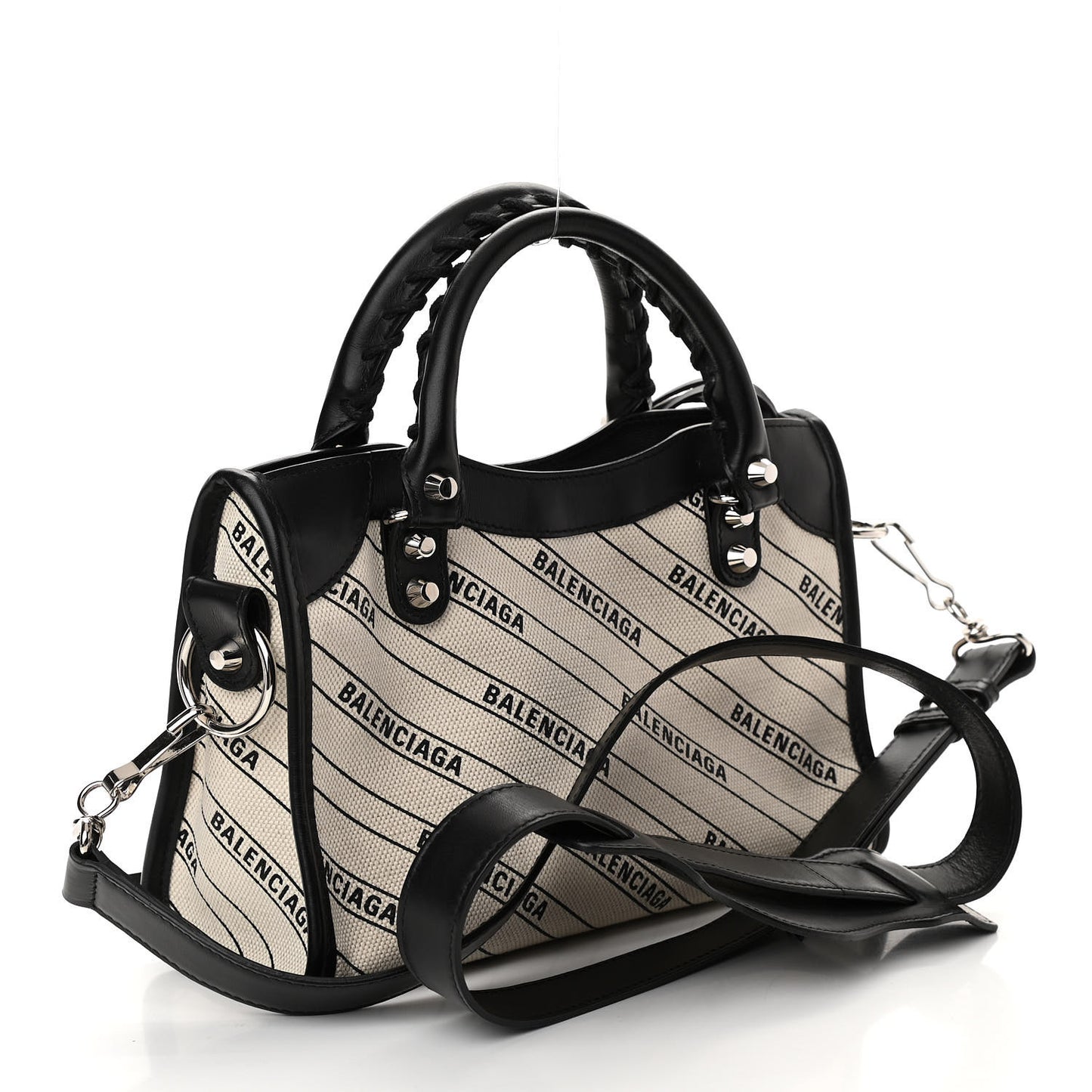 Canvas Satin Calfskin Diagonal Allover Logo Print Classic Silver Hardware Mini City Natural Black