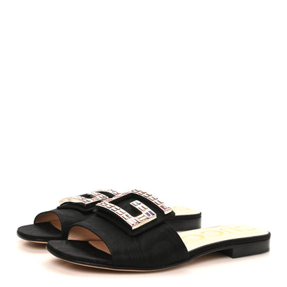 Gucci Moire Fabric Crystal Square G Madelyn Slide Sandals 38 Black 4 of 9