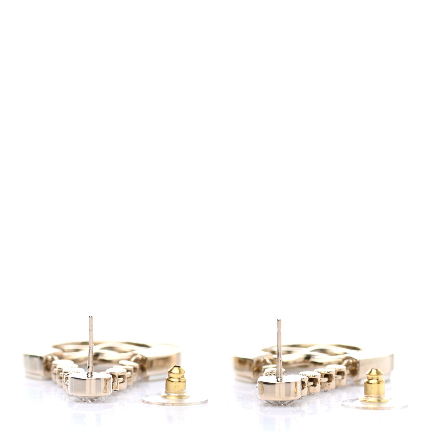 Chanel Metal Crystal Strass CC Chain Hoop Earrings Gold 4 of 5