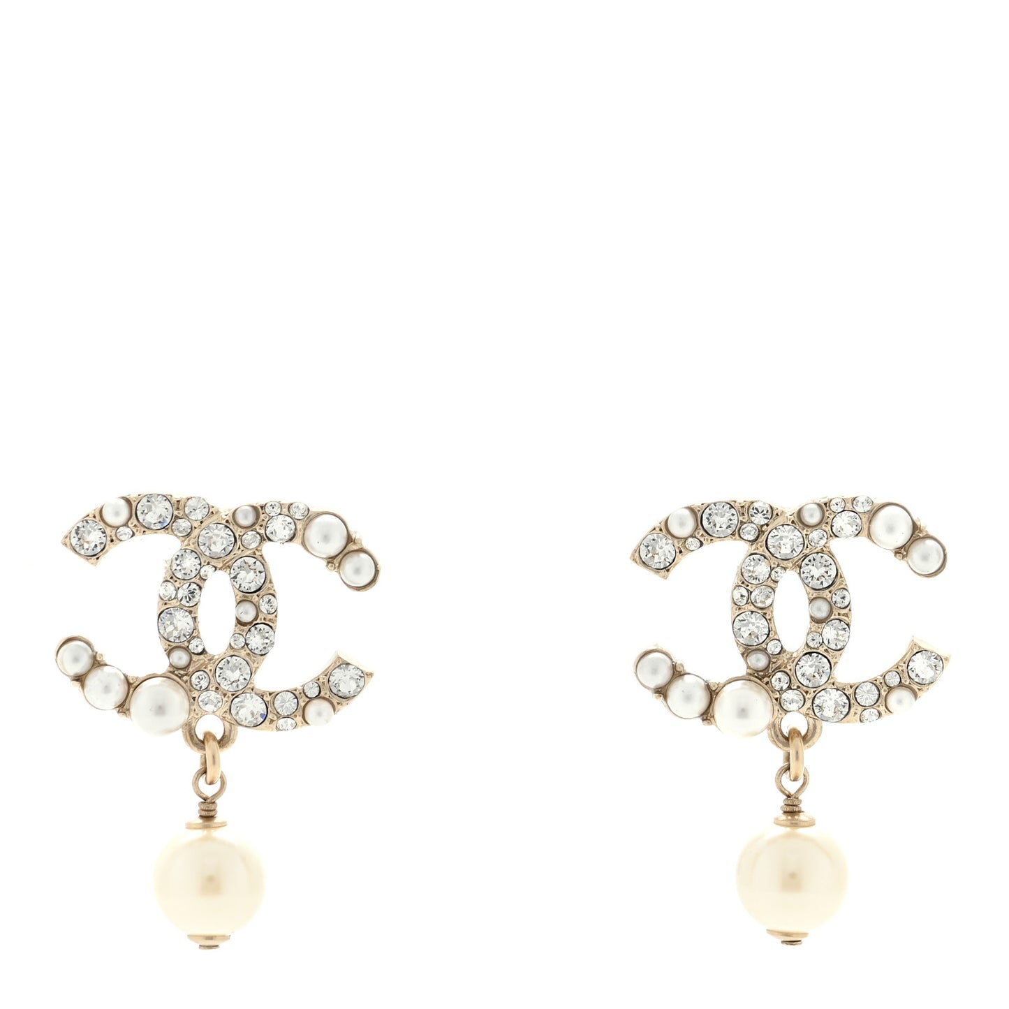 Crystal Pearl CC Drop Earrings Gold Pearly White