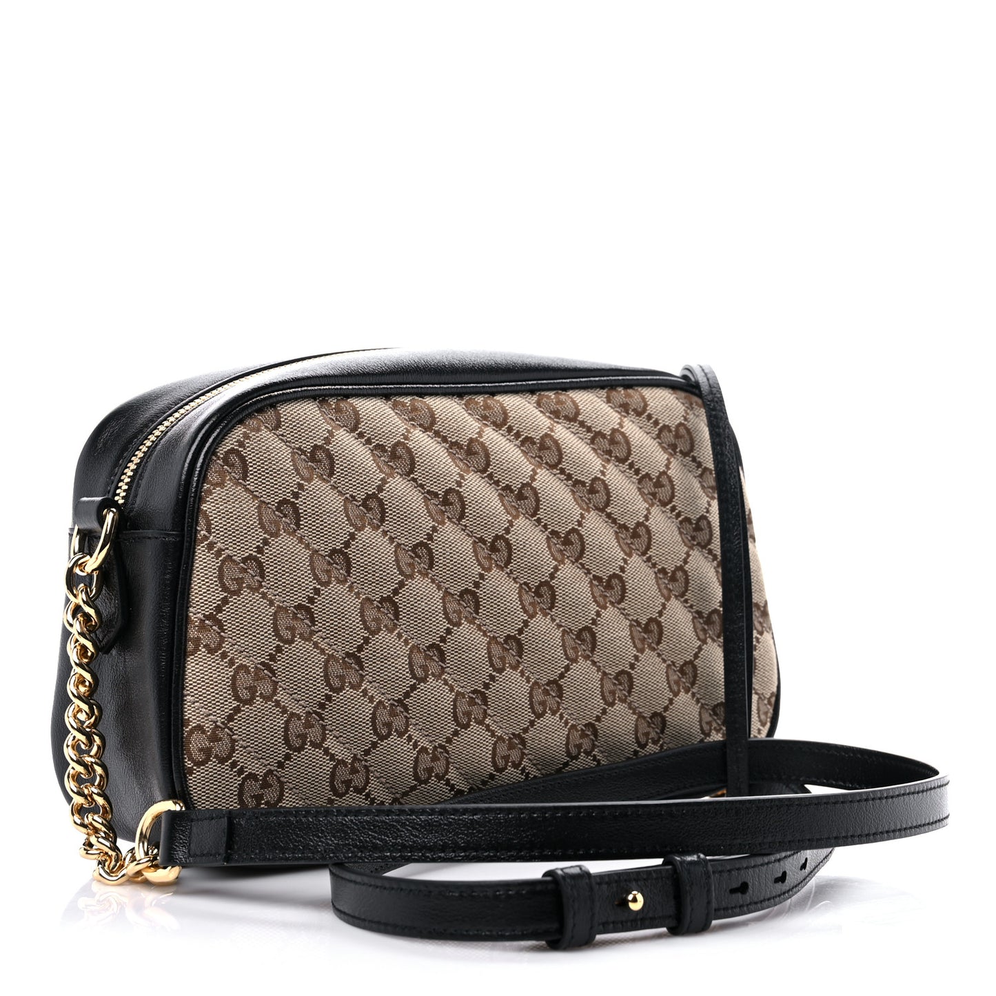 Monogram Matelasse Diagonal Small GG Marmont Chain Shoulder Bag Beige Black
