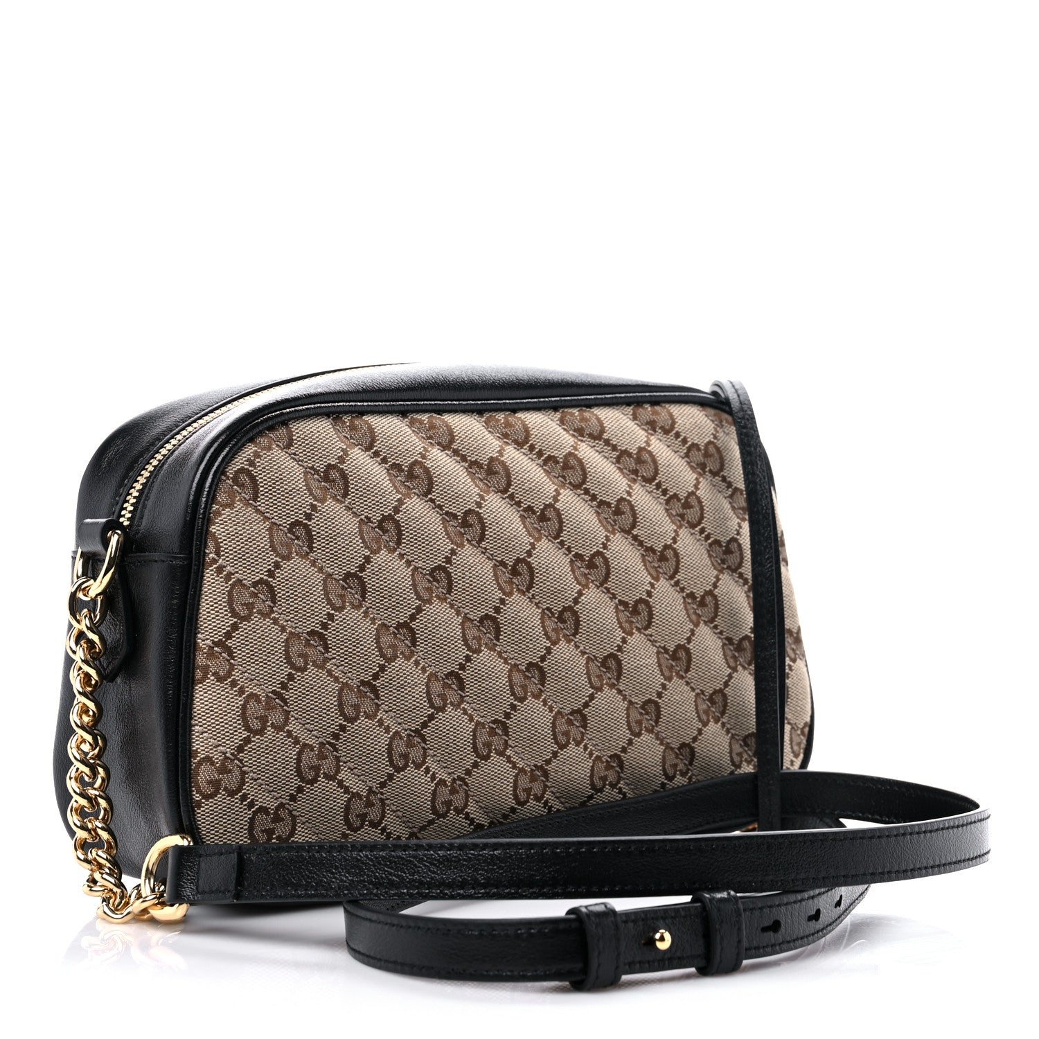 Gucci Monogram Matelasse Diagonal Small GG Marmont Chain Shoulder Bag Beige Black 3 of 9