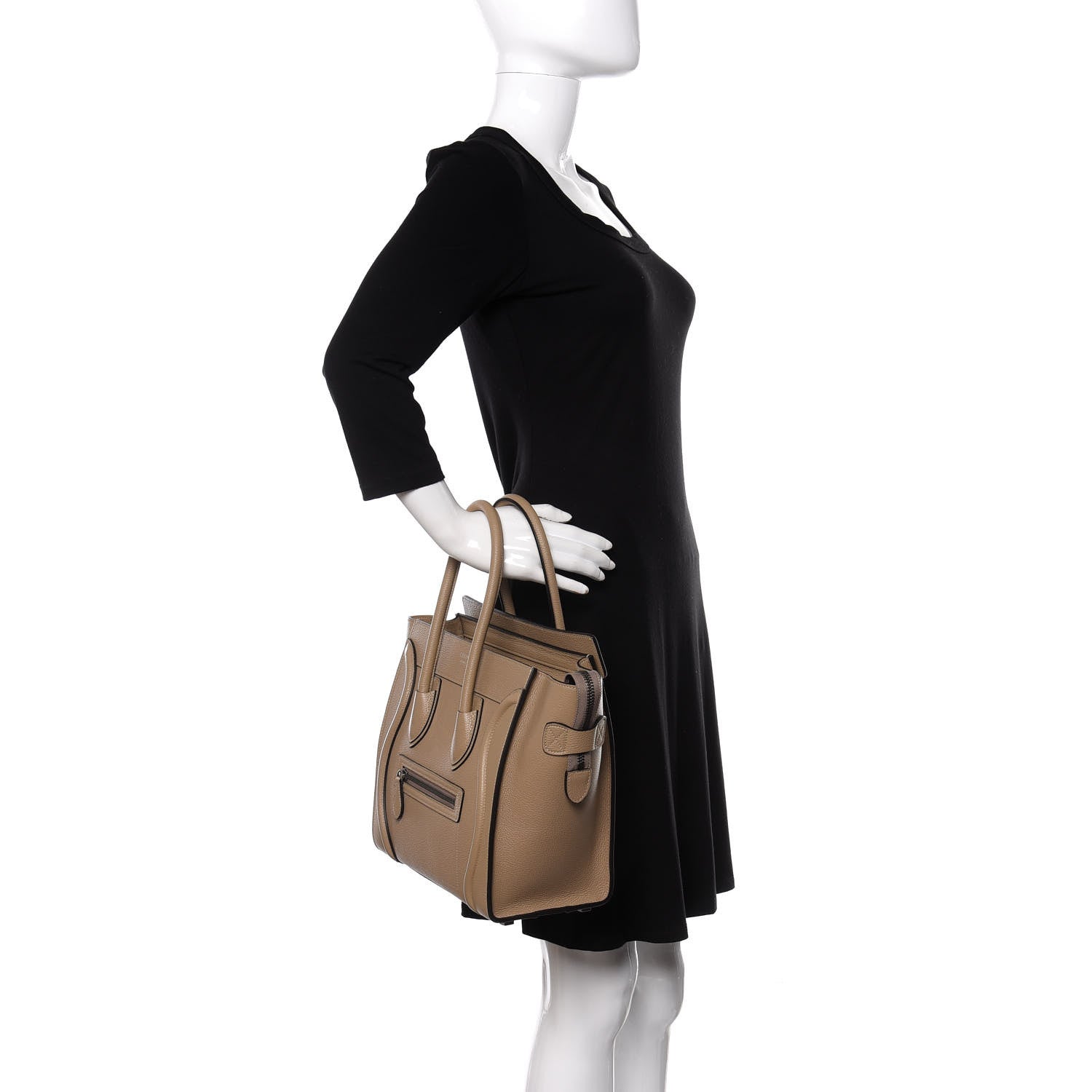 Celine Drummed Calfskin Micro Luggage Dune 2 of 9