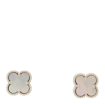 Van Cleef & Arpels 18K White Gold Mother of Pearl Sweet Alhambra Earrings 1 of 5