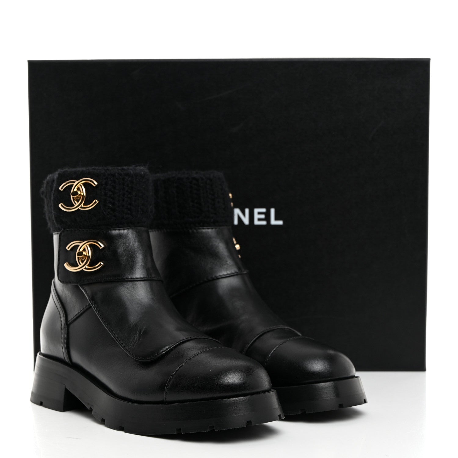 Chanel Calfskin Knit CC Short Boots 36 Black 9 of 9