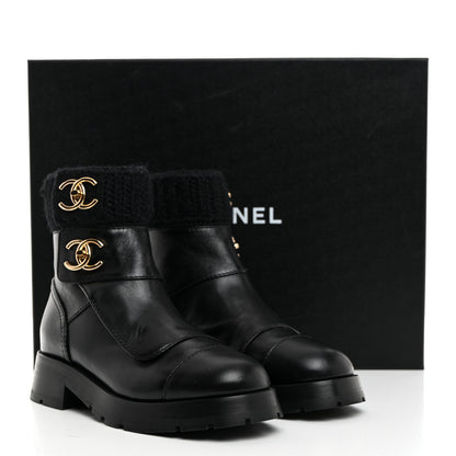 Chanel Calfskin Knit CC Short Boots 36 Black 9 of 9