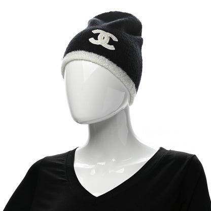 Chanel Cashmere Silk CC Beanie Hat Black White 2 of 4