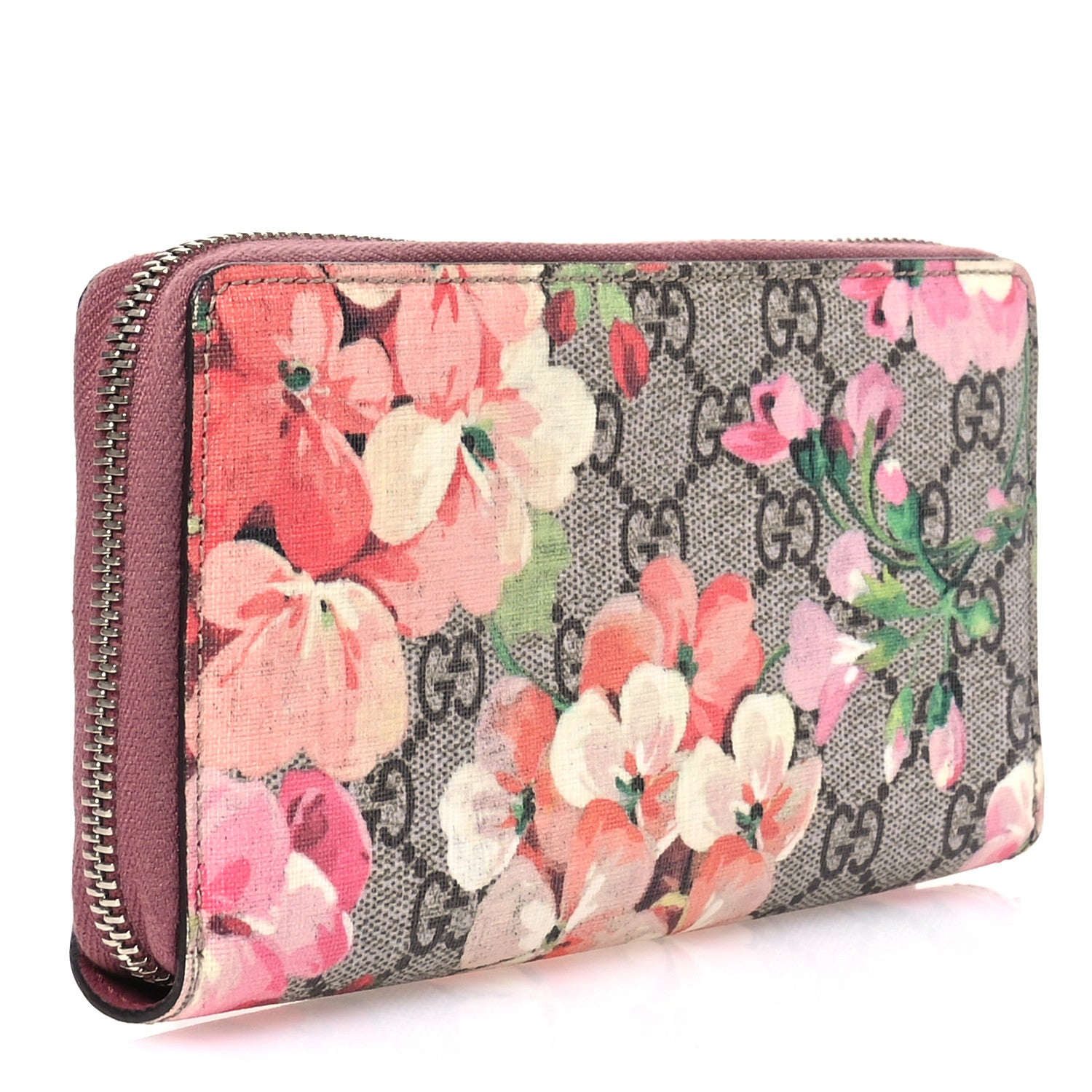 Gucci GG Supreme Monogram Blooms Zip Around Wallet Beige Multicolor Dry Rose 3 of 6
