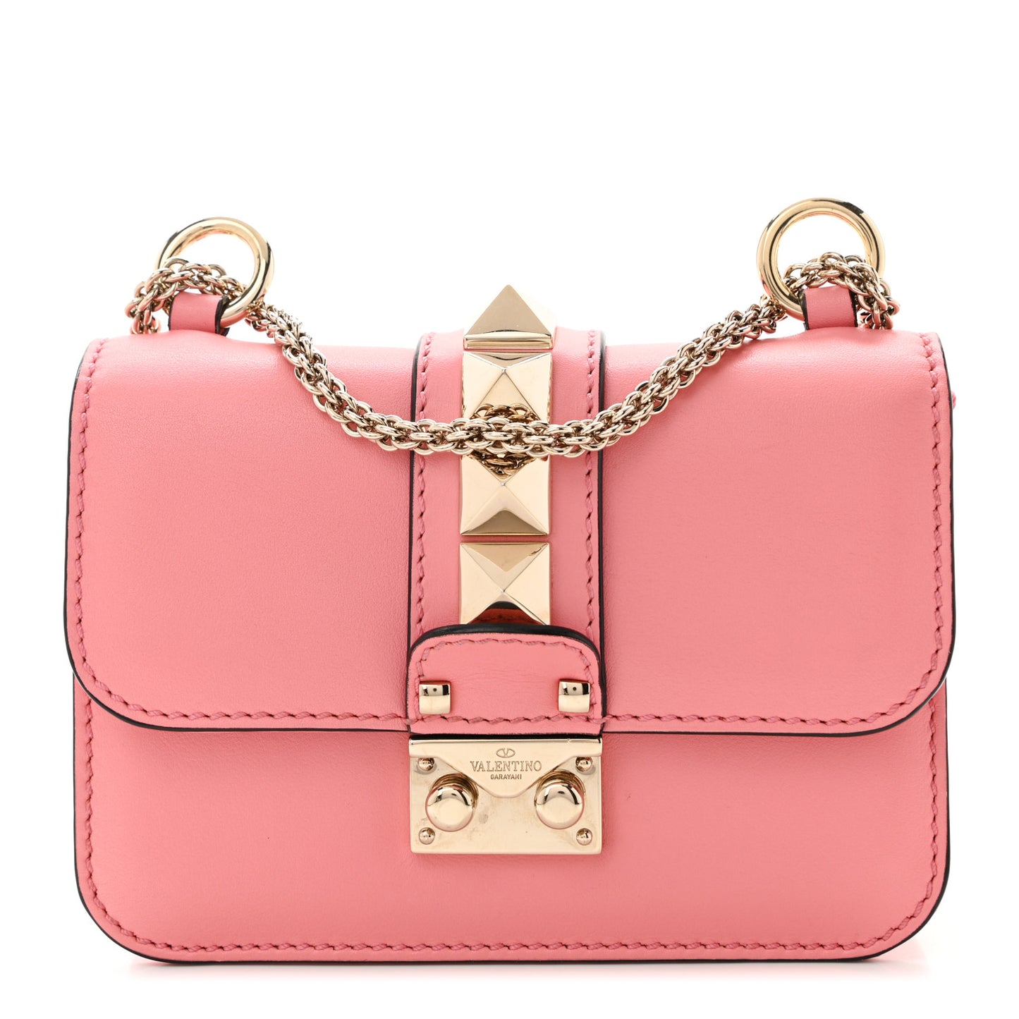 Vitello Mini Glam Lock Rockstud Flap Paradise Rose