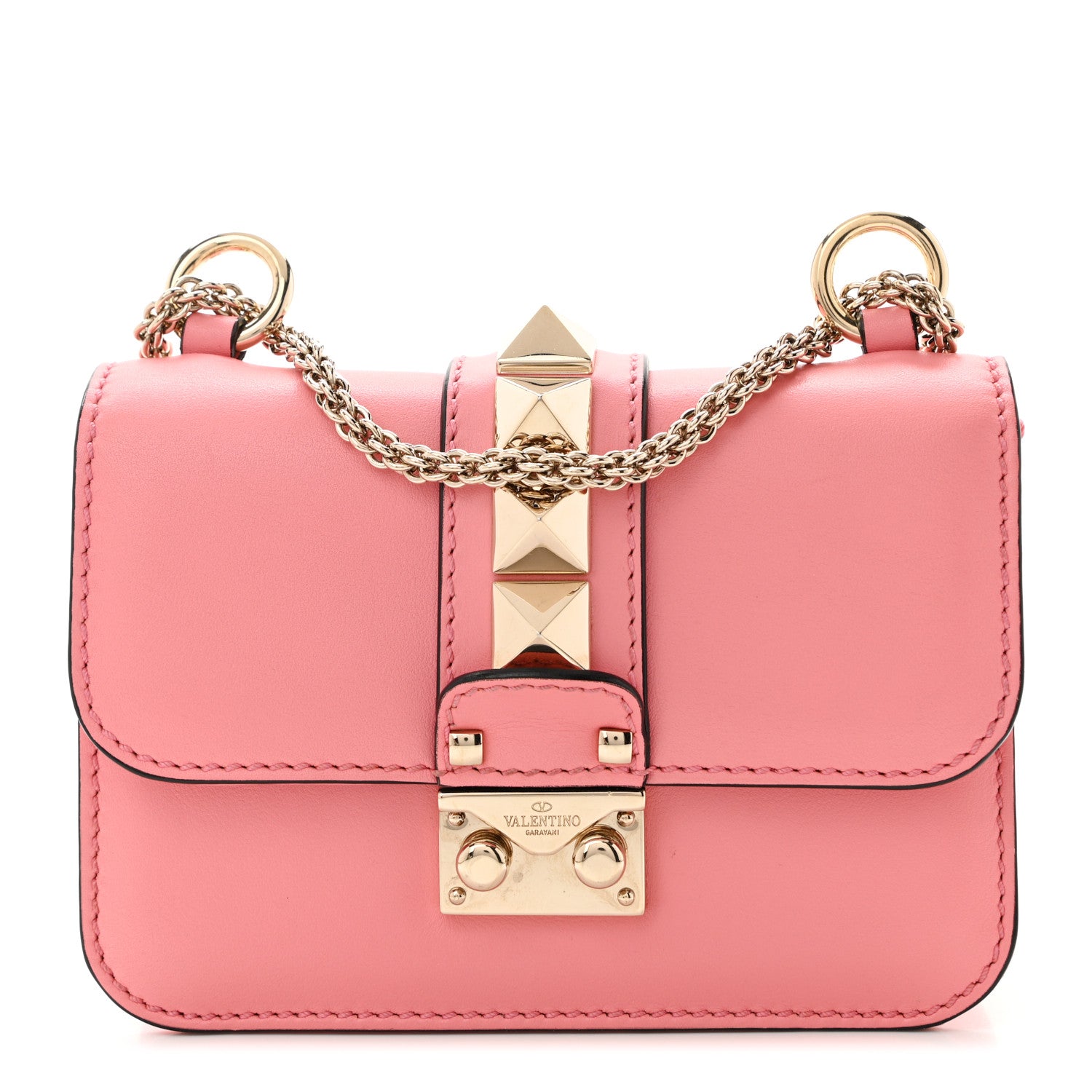 Valentino Garavani Vitello Mini Glam Lock Rockstud Flap Paradise Rose 1 of 9
