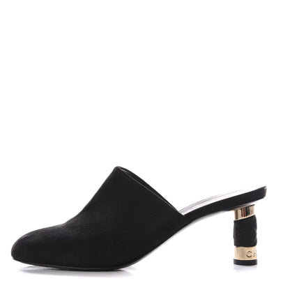 Chanel Kid Suede Logo Mules 39 Black 1 of 9