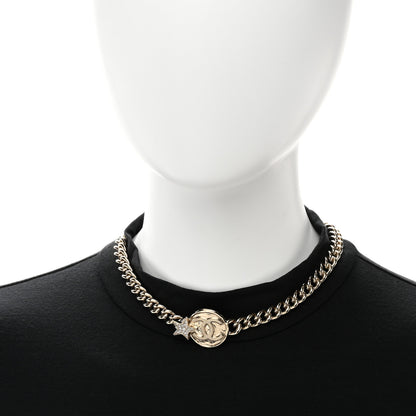 Chanel Metal Crystal Textured CC Star Chain Choker Necklace Gold 2 of 5