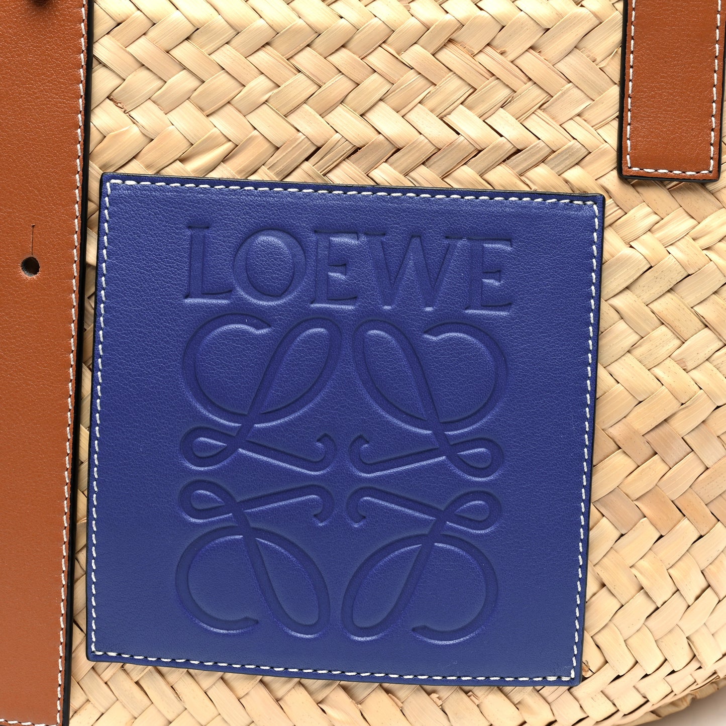 Raffia Basket Tote Bag Natural Tan Navy
