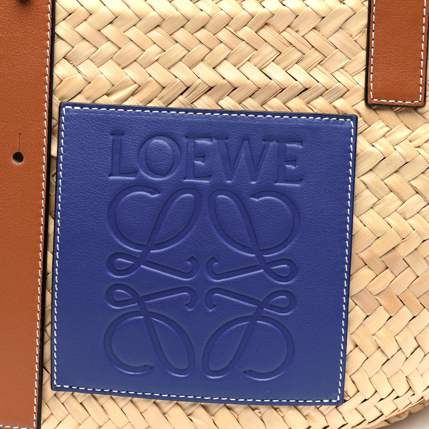 Loewe Raffia Basket Tote Bag Natural Tan Navy 8 of 10
