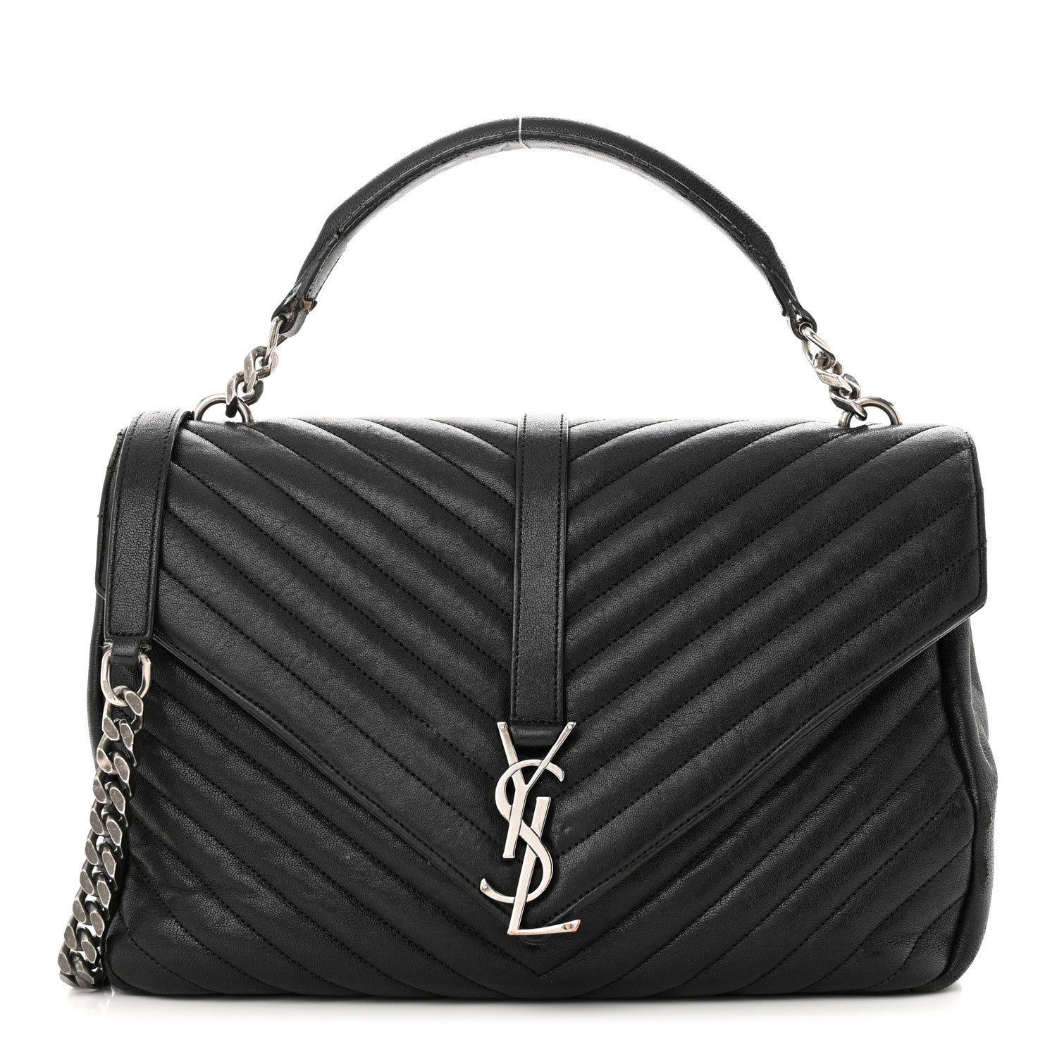 Saint Laurent Sheepskin Matelasse Chevron Monogram Large College Satchel Black 1 of 17
