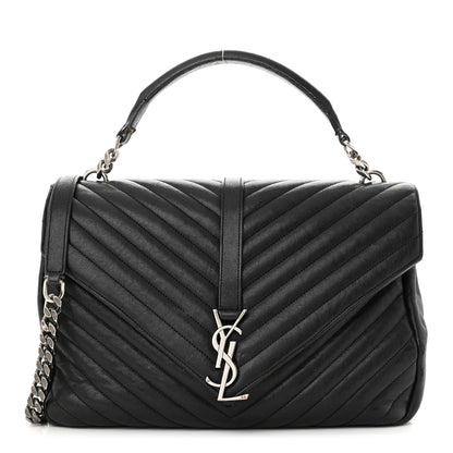 Saint Laurent Sheepskin Matelasse Chevron Monogram Large College Satchel Black 1 of 17