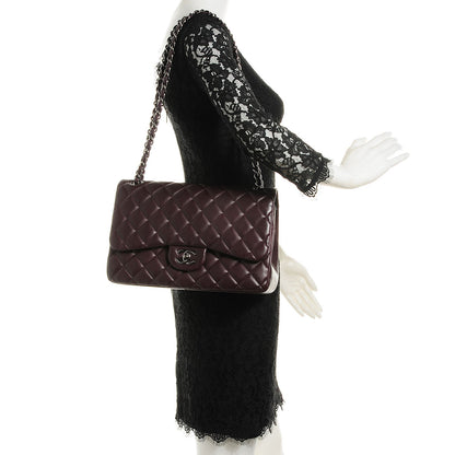 Chanel Lambskin Quilted Jumbo Double Flap Dark Plum 2 of 8