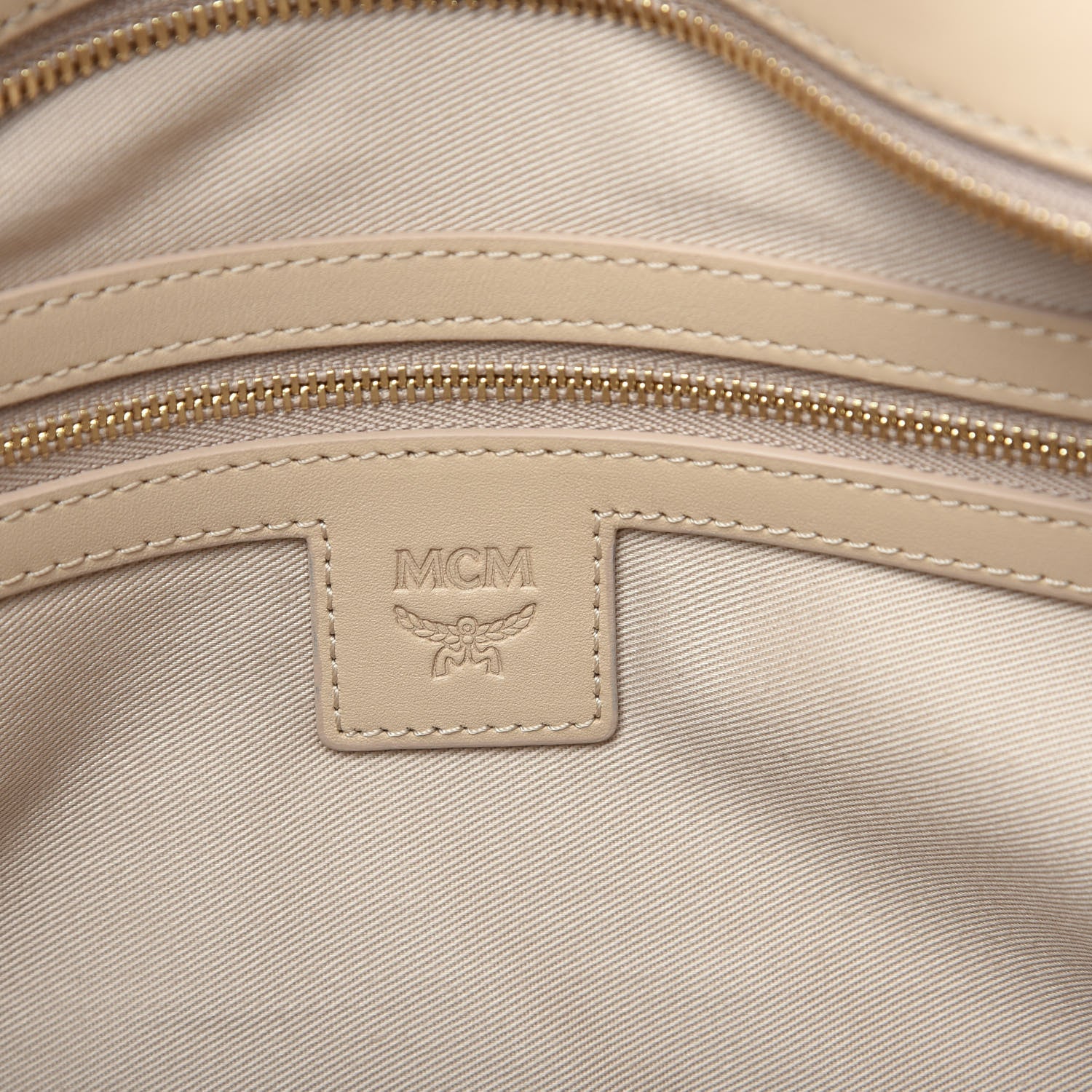 MCM Visetos Striped Medium Anya Shopper Tote White Beige 6 of 10