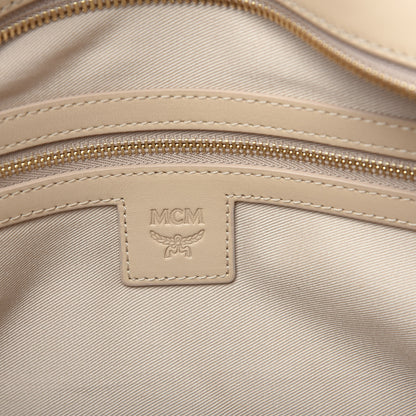MCM Visetos Striped Medium Anya Shopper Tote White Beige 6 of 10
