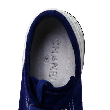 Chanel Suede Calfskin Lace Up Cap Toe Sneakers 37 Blue 8 of 9