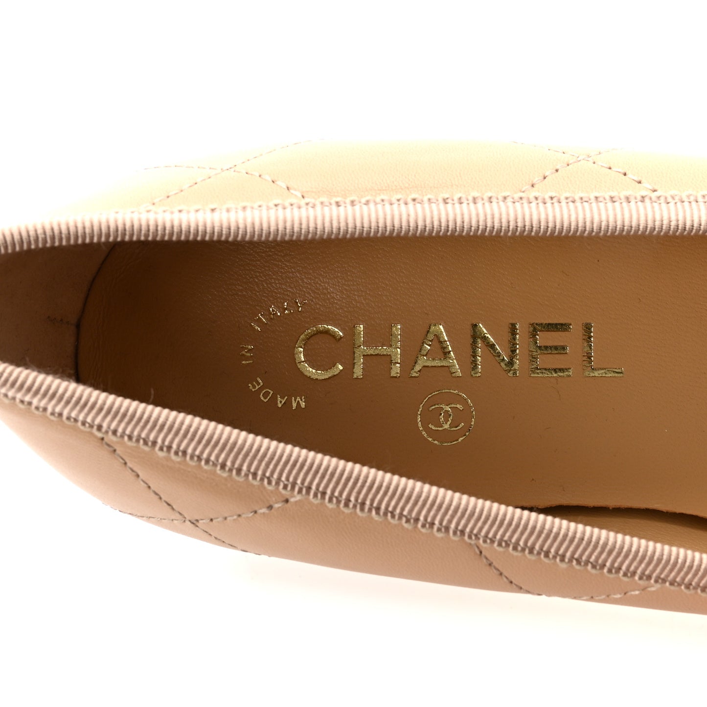 Lambskin Quilted CC Cambon Ballet Flats 38 Beige Black