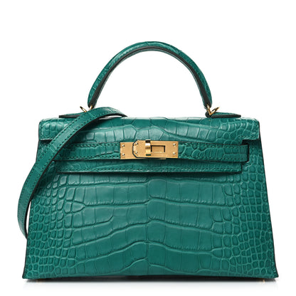 Hermes Matte Alligator Mini Kelly Sellier 20 Malachite 1 of 10