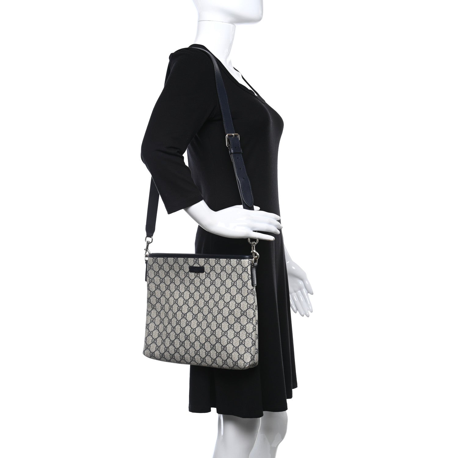 Gucci GG Plus Monogram Medium Flat Messenger Bag Navy 2 of 10