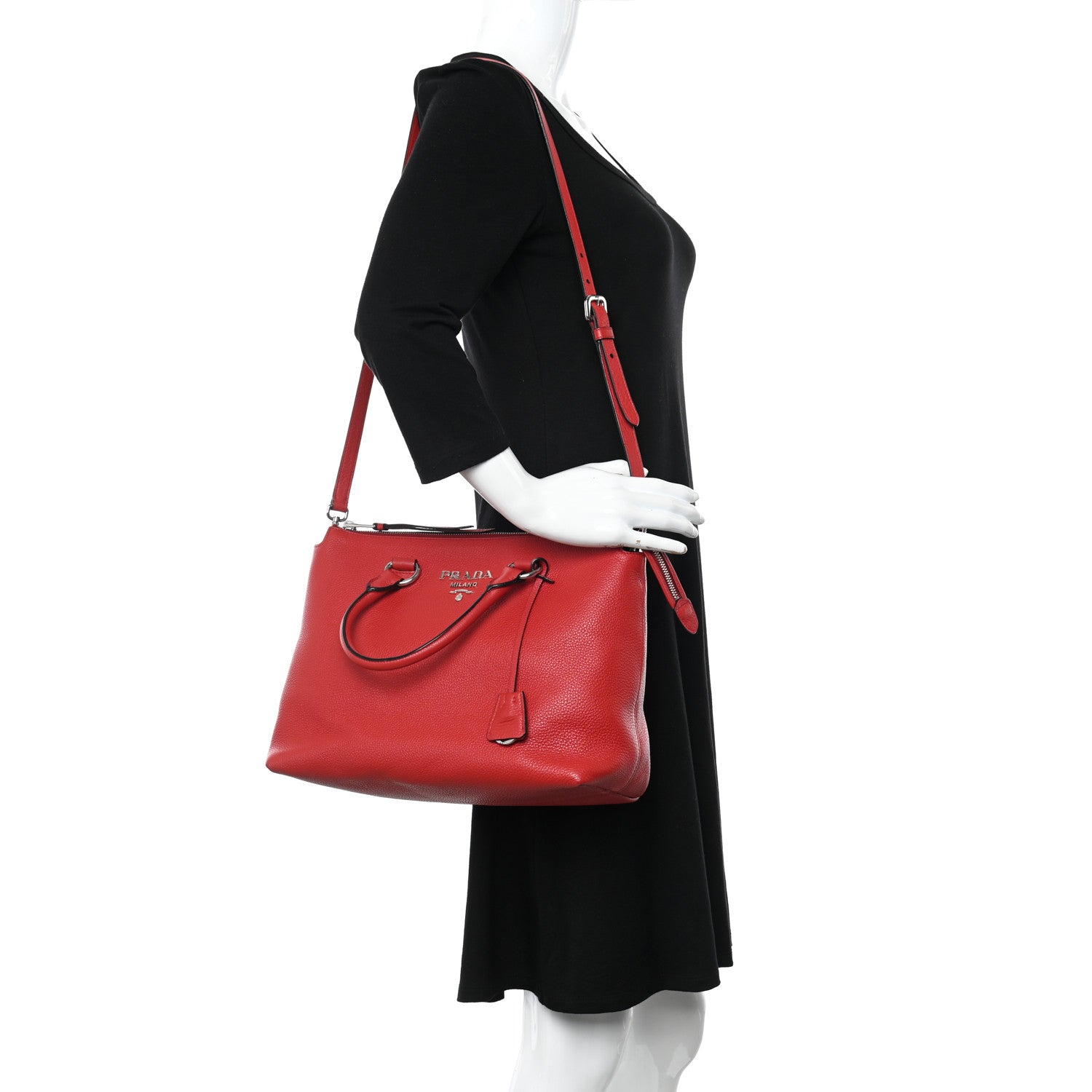 Prada Vitello Phenix Top Handle Bag Rosso 2 of 10