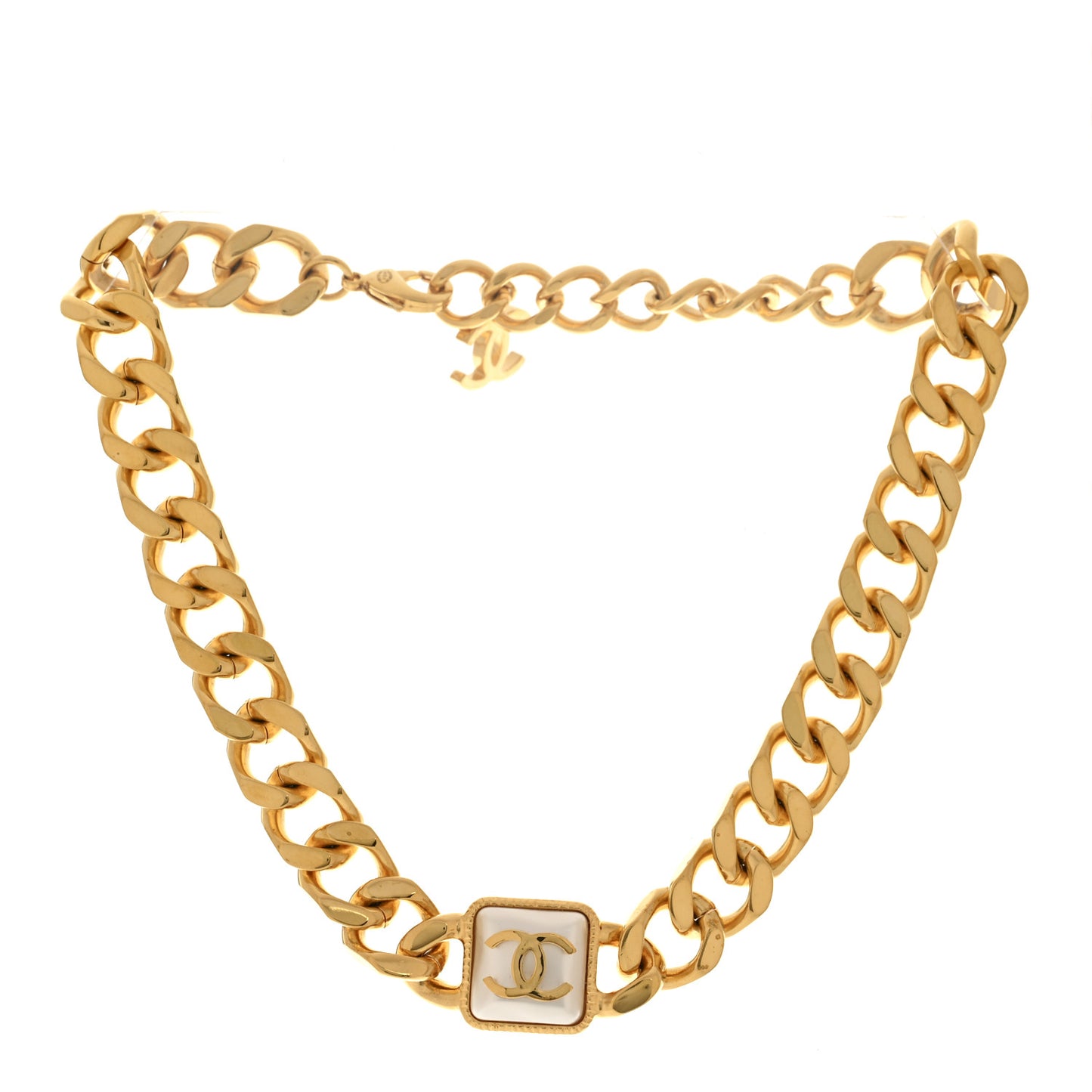 Pearl CC Chain Link Choker Necklace Gold