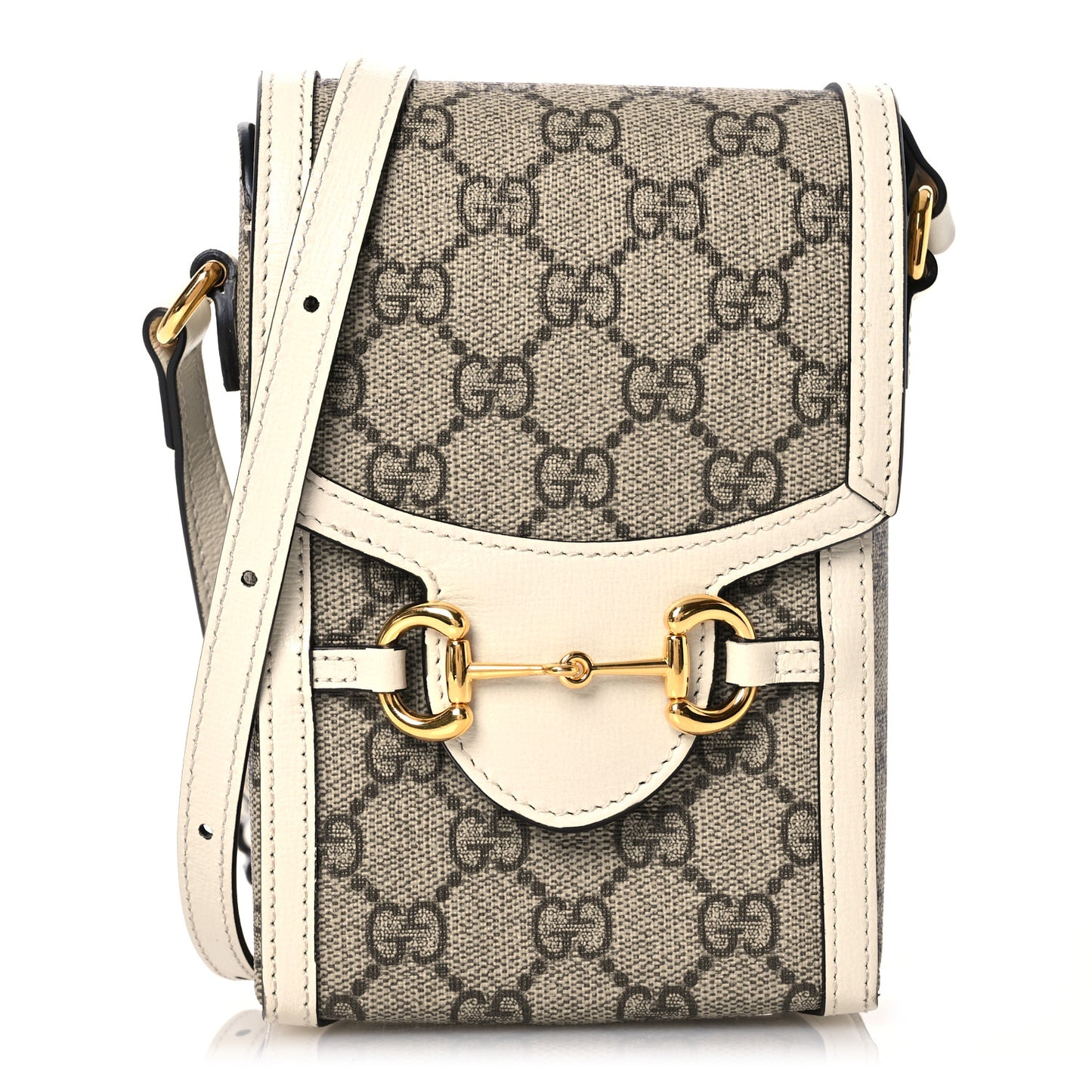 GG Supreme Monogram Azalea Calfskin Mini Horsebit 1955 Crossbody Bag Beige Ebony Mystic White