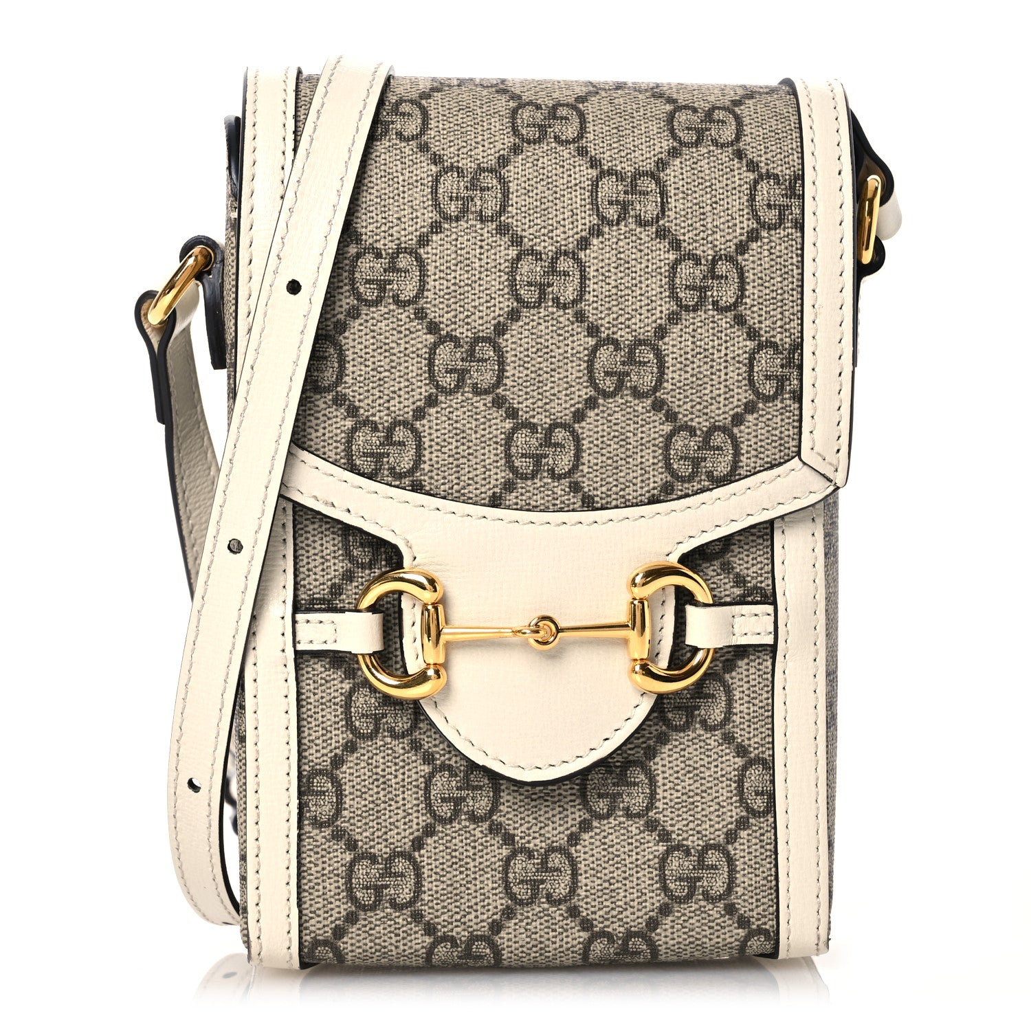 Gucci GG Supreme Monogram Azalea Calfskin Mini Horsebit 1955 Crossbody Bag Beige Ebony Mystic White 1 of 15